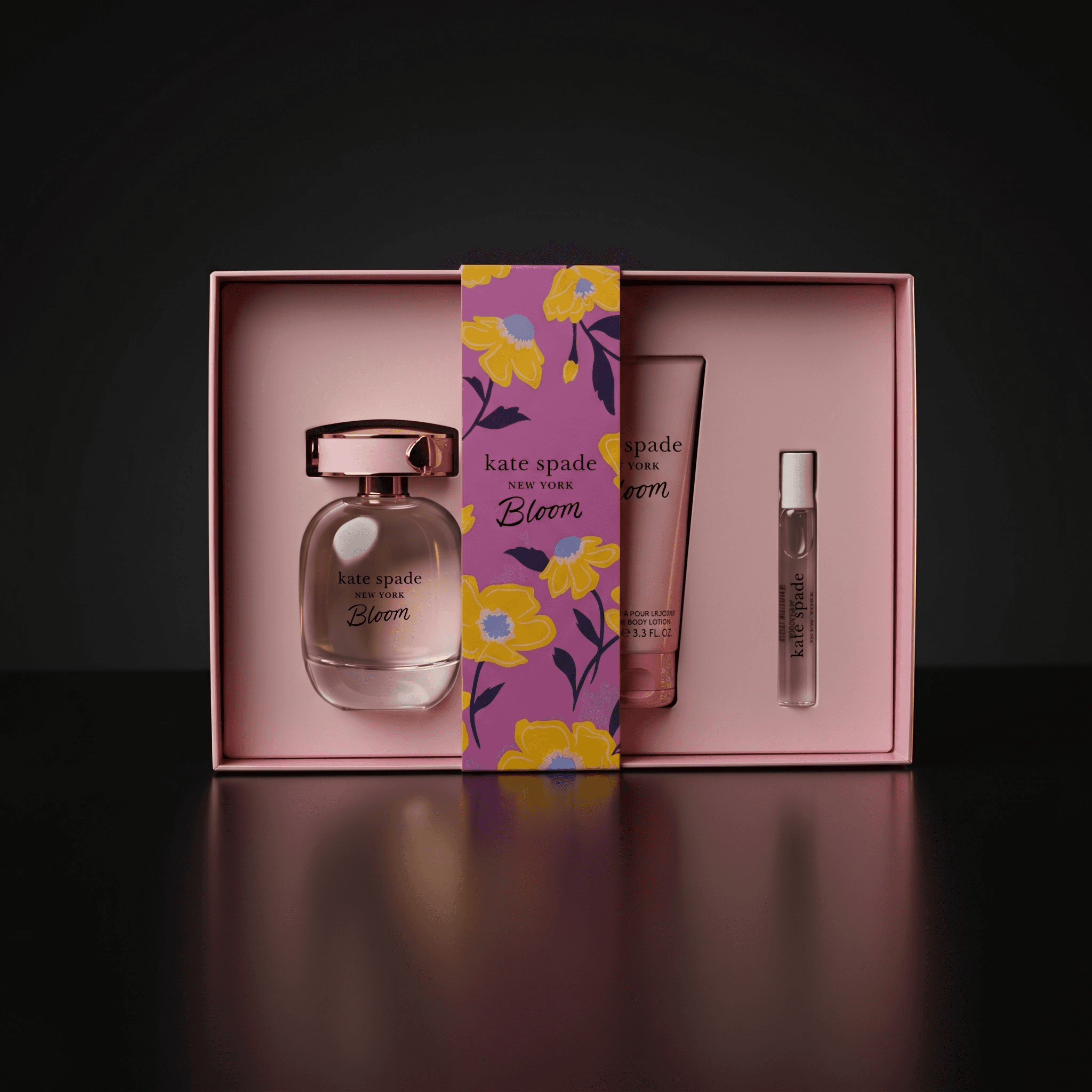 Kit Kate Spade Bloom com eau de parfum, loção corporal e travel spray
