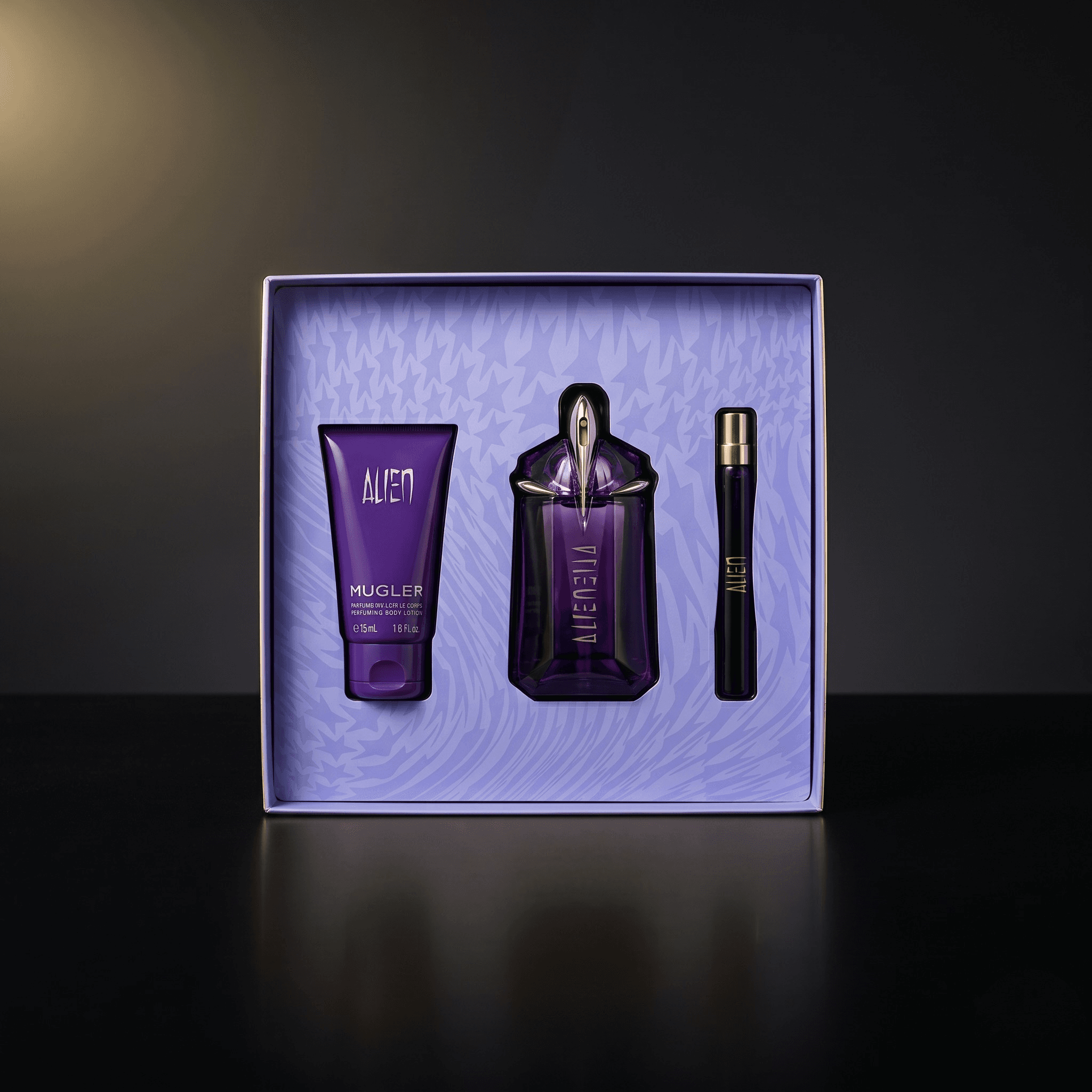 Kit Mugler Alien com eau de parfum, loção corporal e travel spray