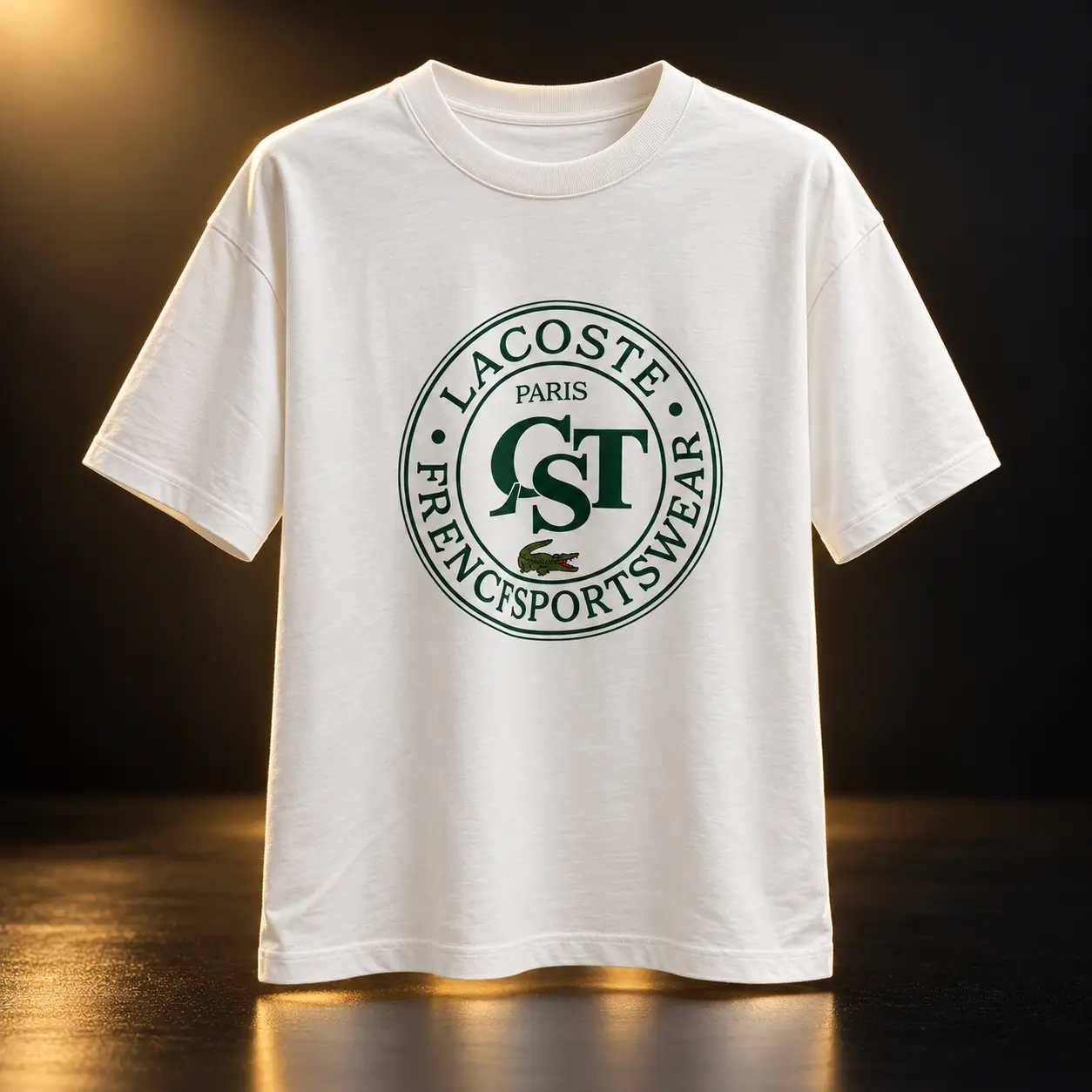 Camiseta Lacoste branca com emblema circular