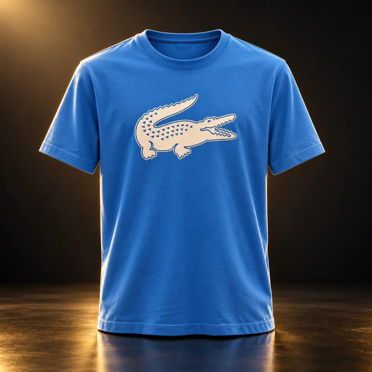 Camiseta Lacoste azul com crocodilo branco