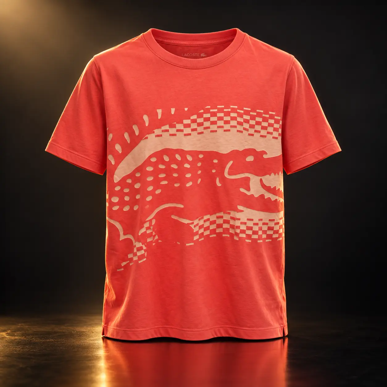 Camiseta Lacoste coral com crocodilo grande