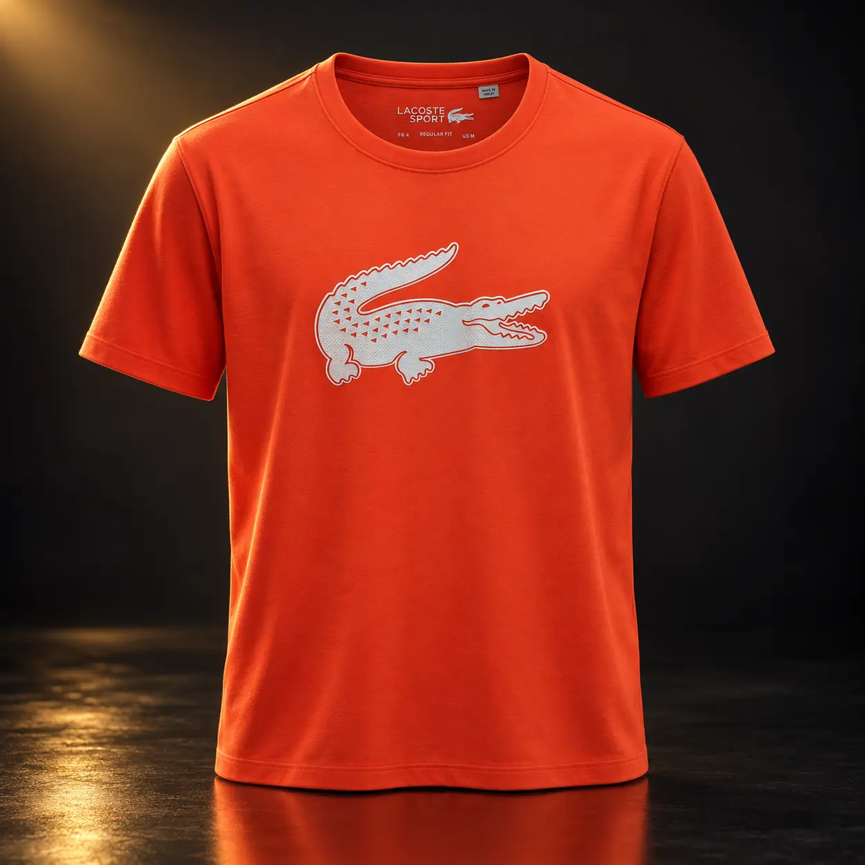 Camiseta Lacoste laranja com crocodilo branco
