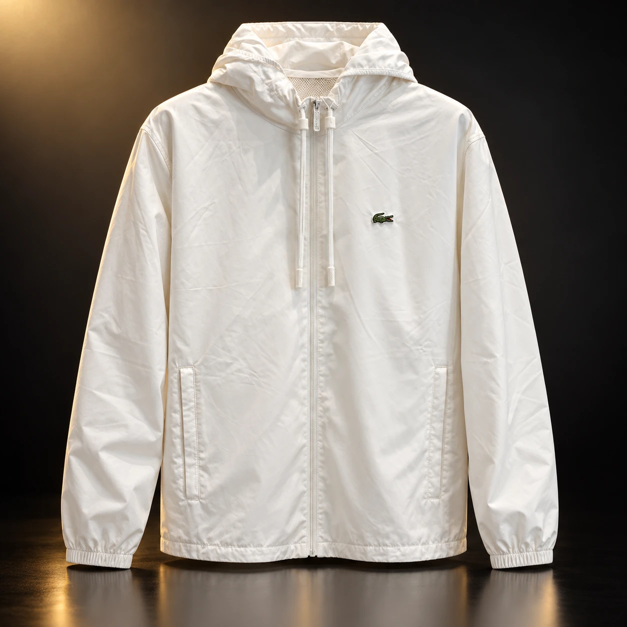 Corta-vento Lacoste branco com capuz