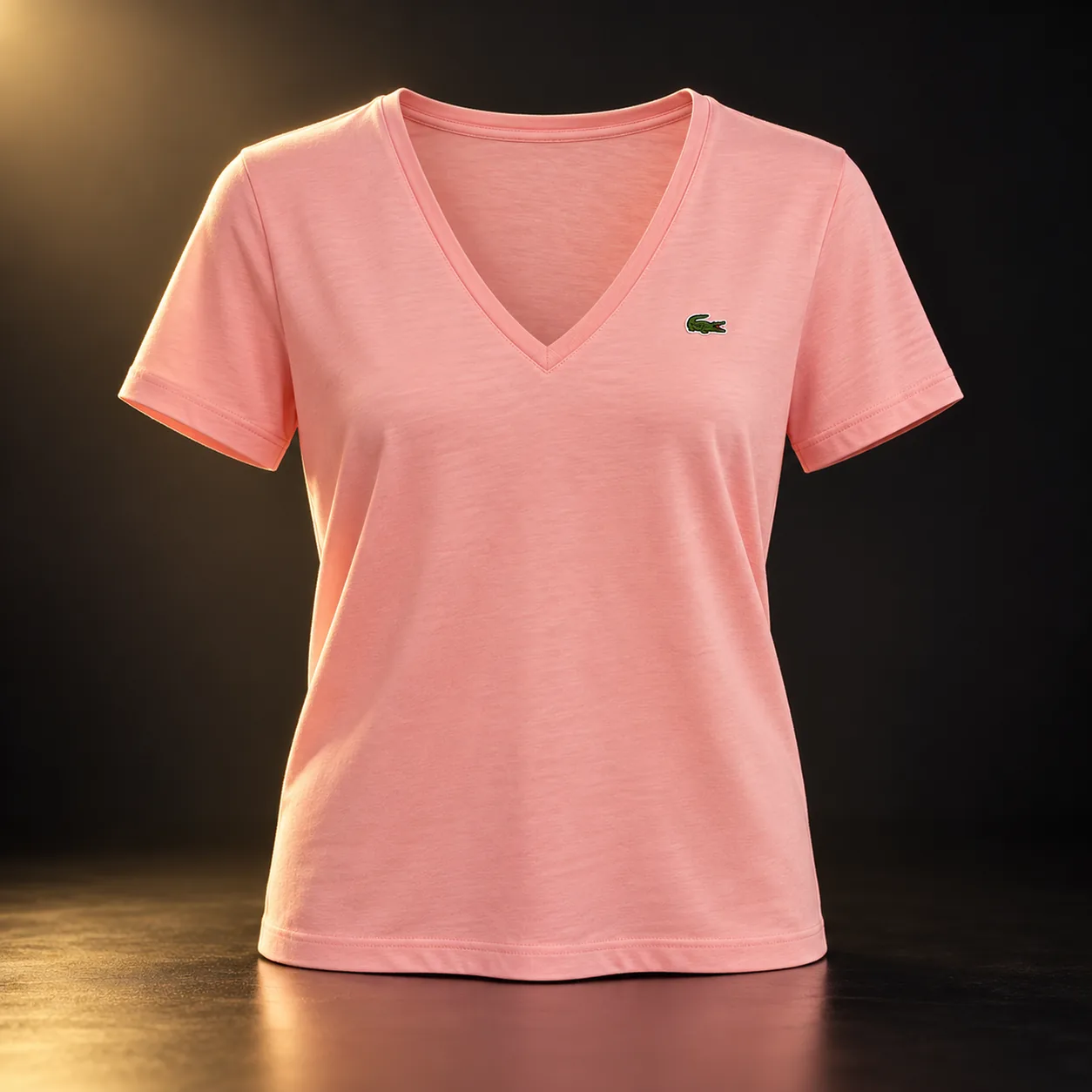 Camiseta Lacoste gola V rosa-salmão