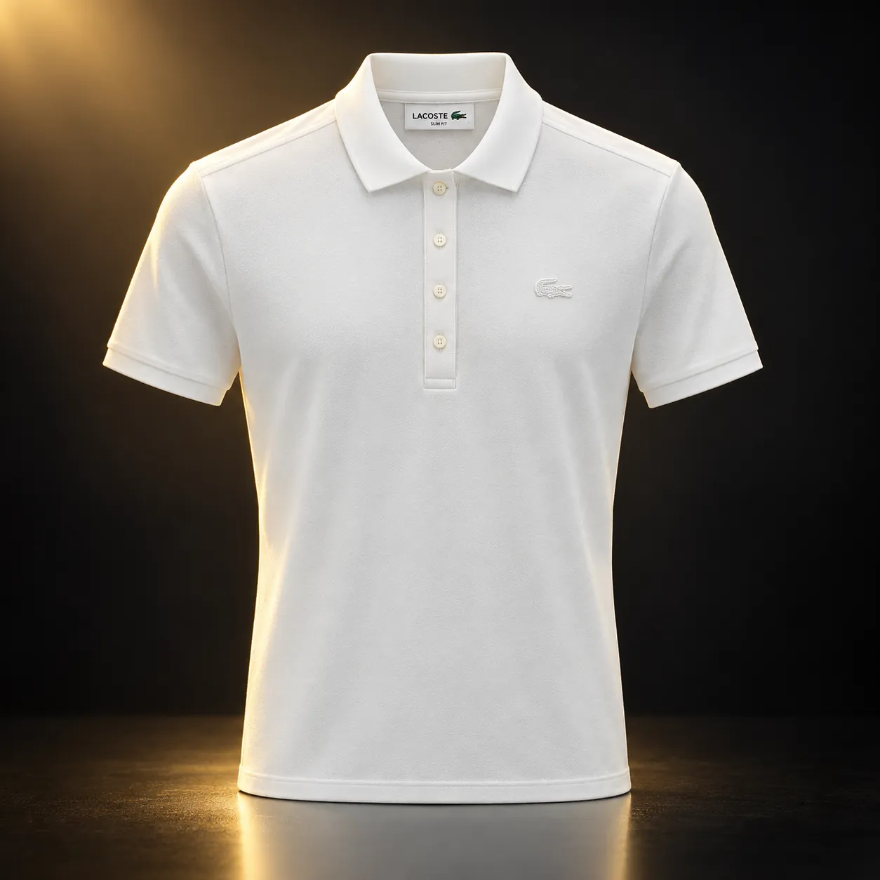 Polo Lacoste branca com crocodilo branco