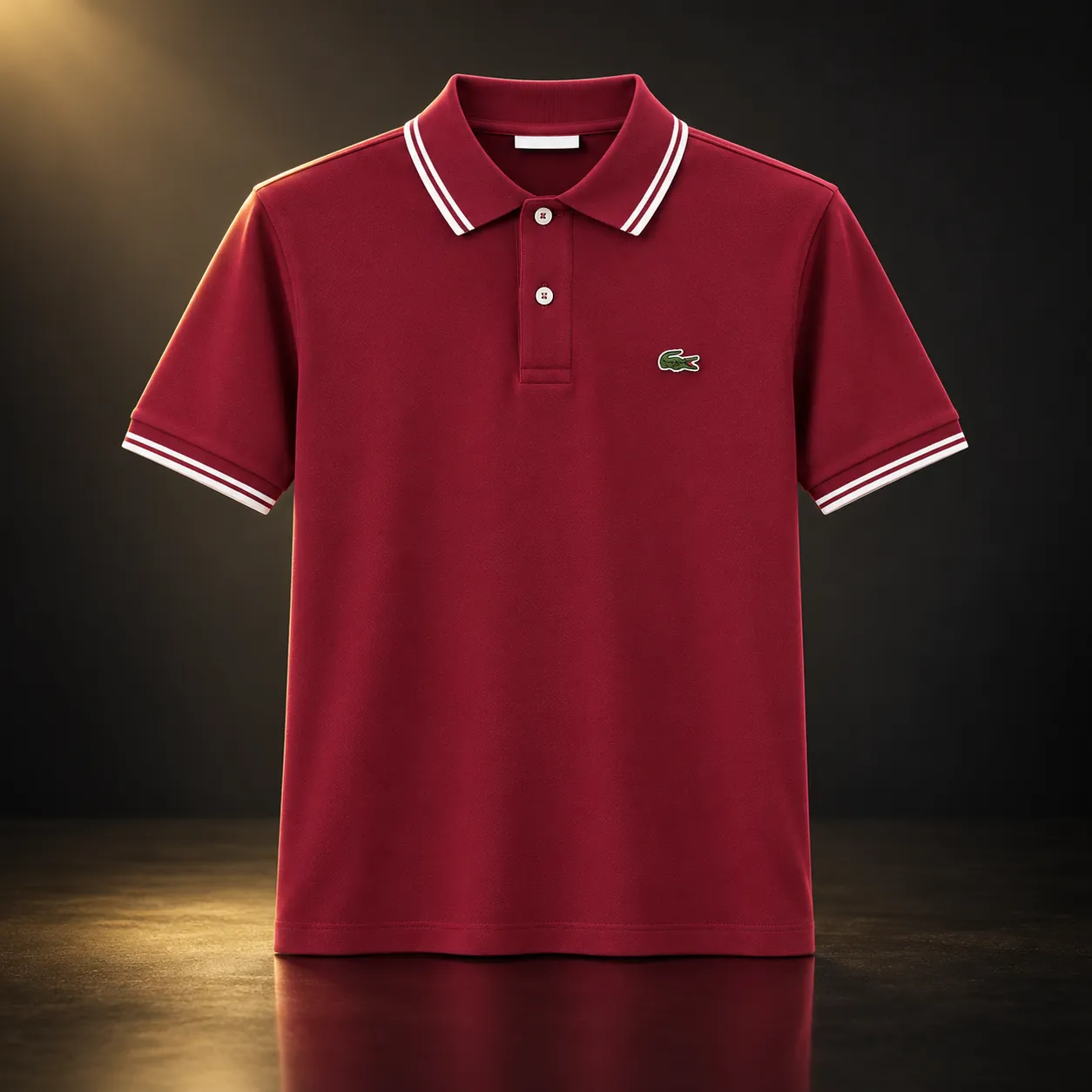 Polo Lacoste bordô com frisos brancos