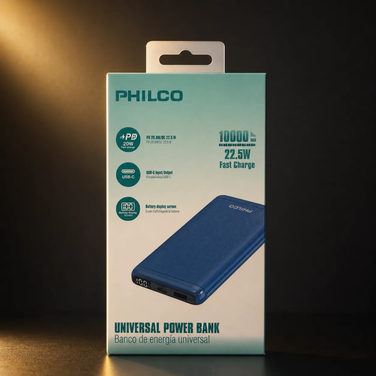 Power Bank Philco 10000mAh 22.5W Fast Charge Azul