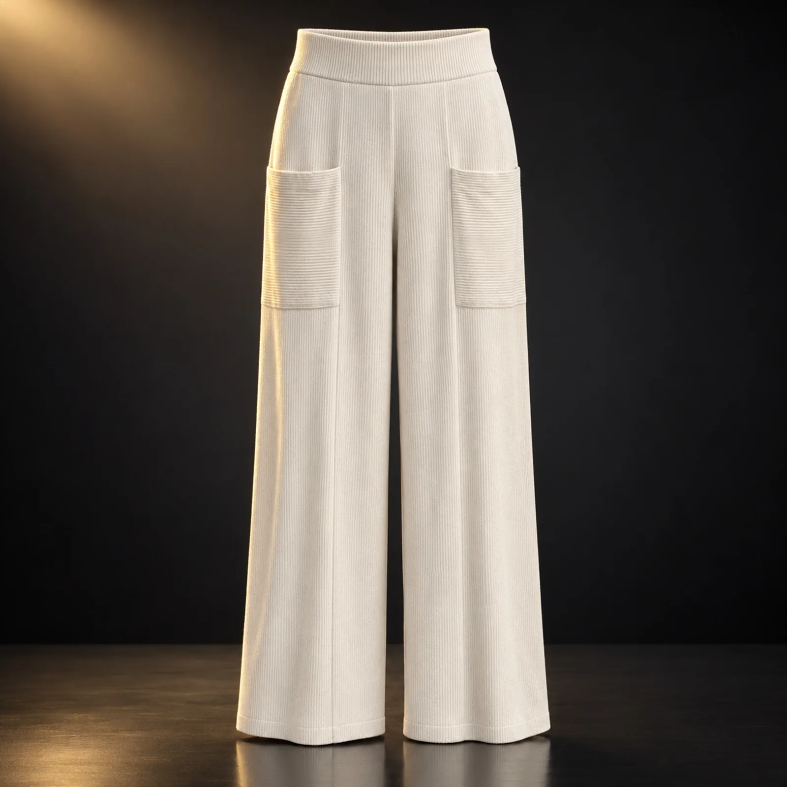 Calça CK Feminina de Malha Wide Leg Off White Tamanho P