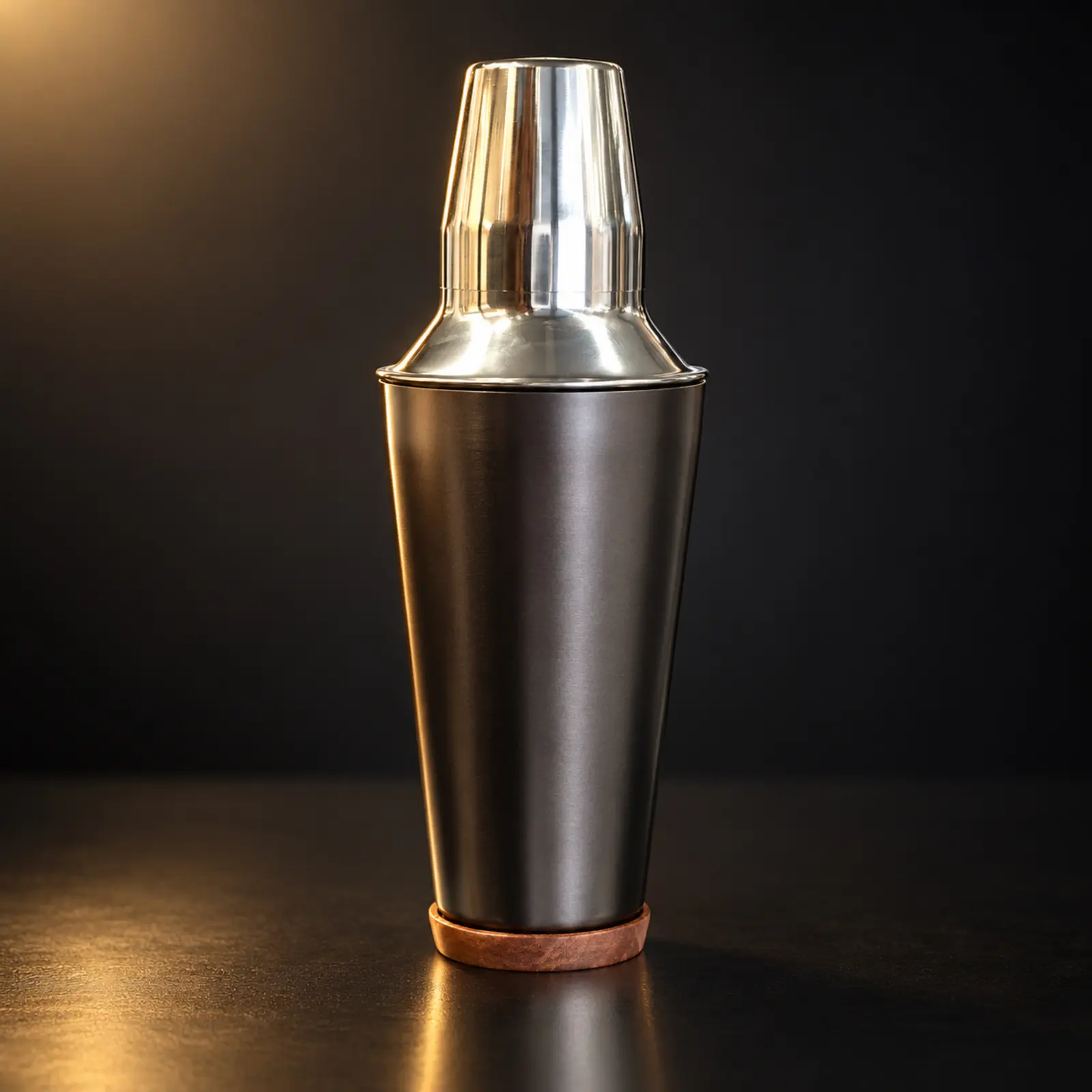 Coqueteleira Selecta inox preto fosco com base de madeira