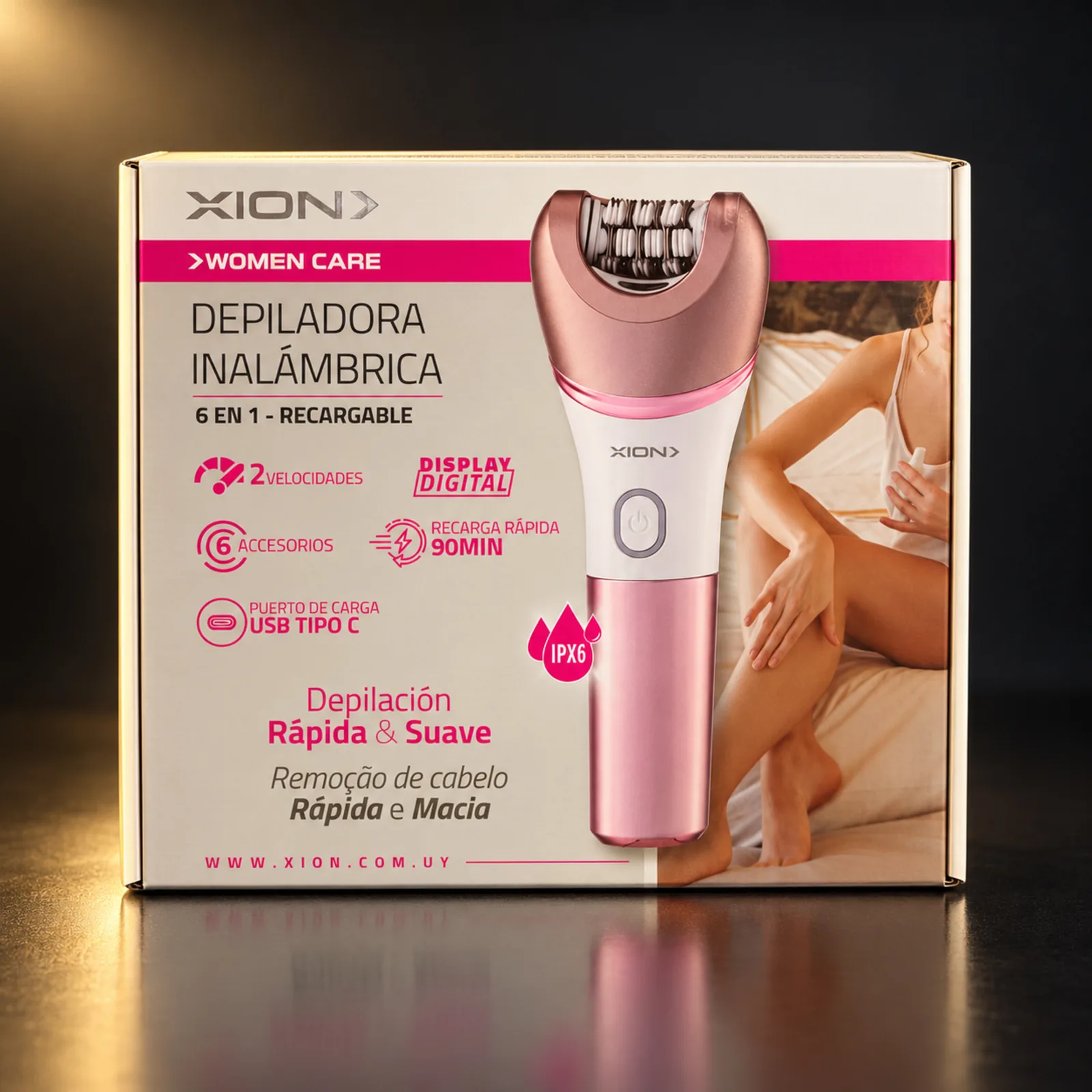 Depilador elétrico Xion feminino recarregável 6 em 1 3,7V XI-EPILATOR6X1