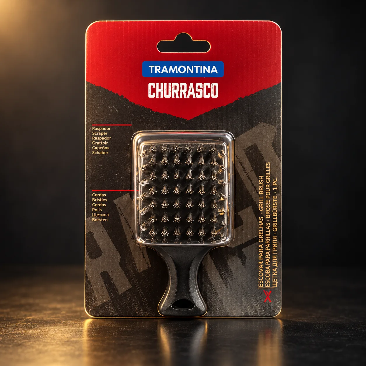 Escova para grelha Tramontina Churrasco com raspador e cerdas inox