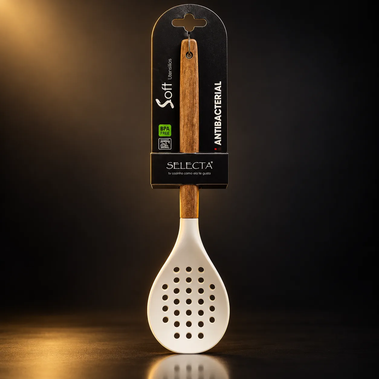Espumadeira de silicone Selecta cabo acácia 31 cm
