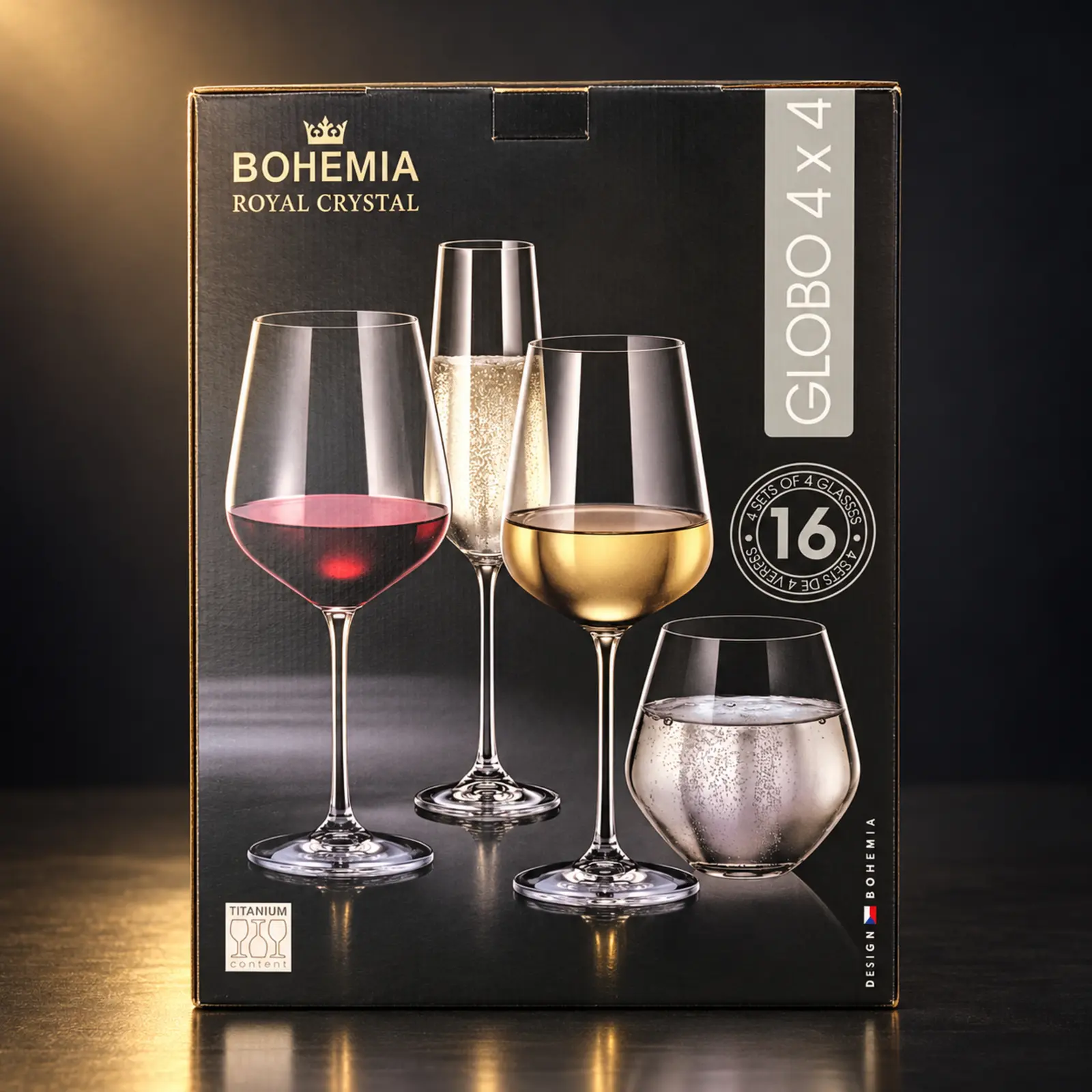 Jogo Bohemia Gastro em cristal 16 peças: 4 copos 500ml e 12 taças