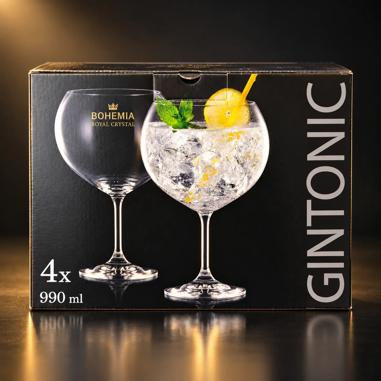 Jogo 4 taças de gin tônica Bohemia Royal Crystal 990 ml