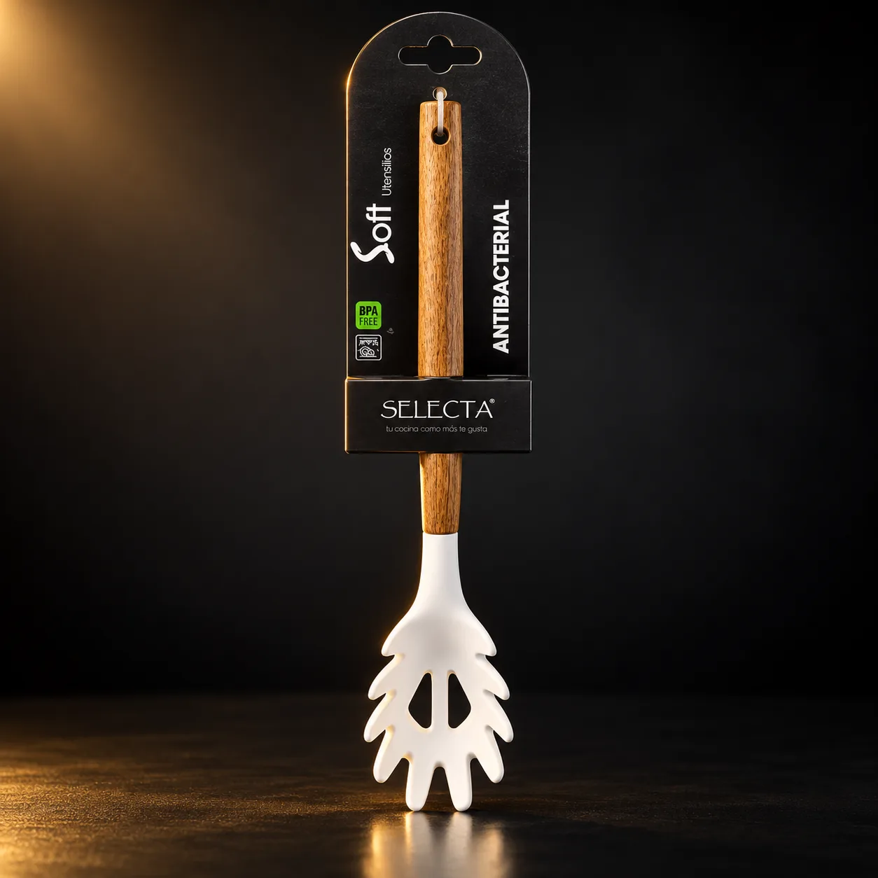 Colher de massa Selecta Soft de silicone branco 31 cm com cabo de acácia