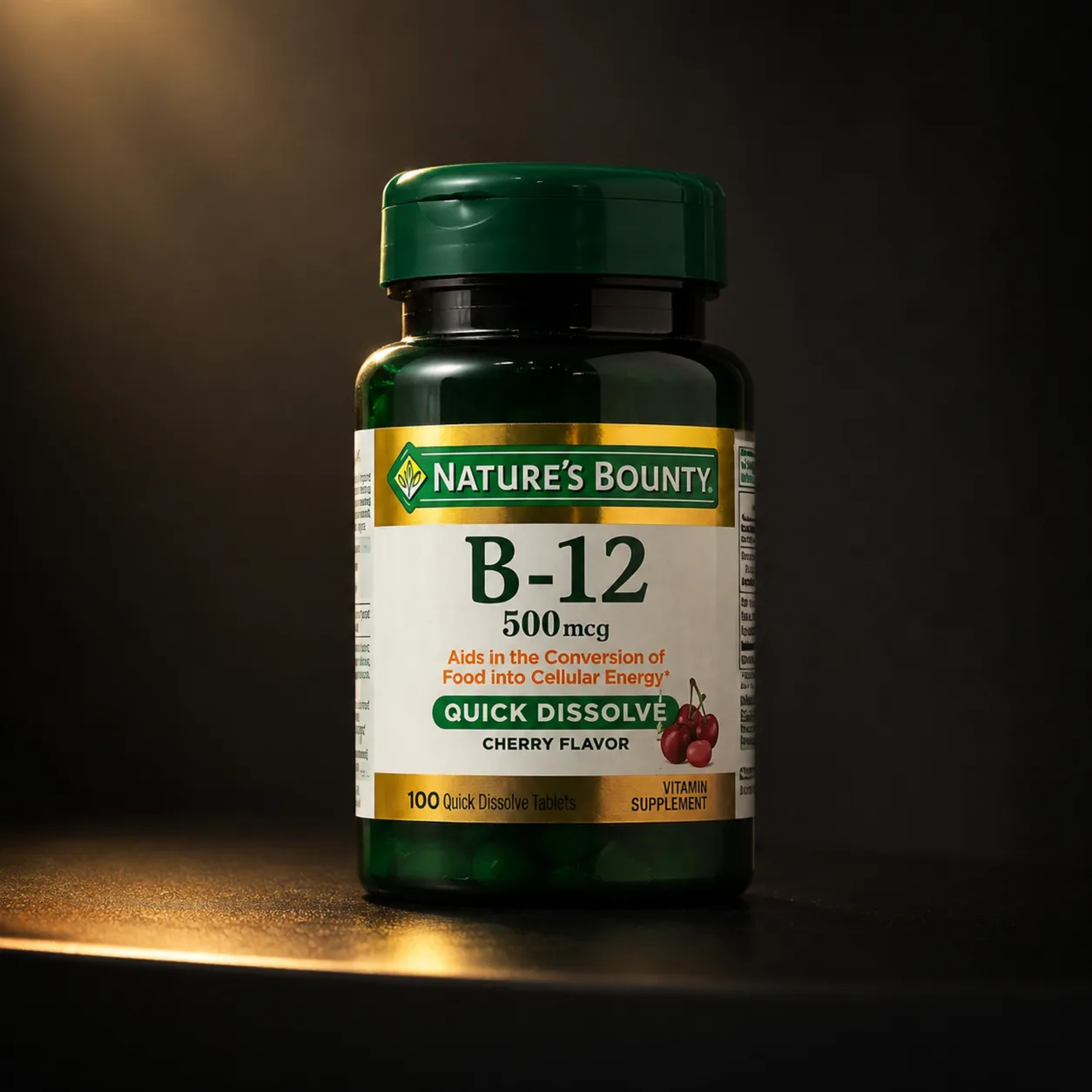 Vitamina B-12 500mcg Nature's Bounty Quick Dissolve Sabor Cereja 100 Comprimidos